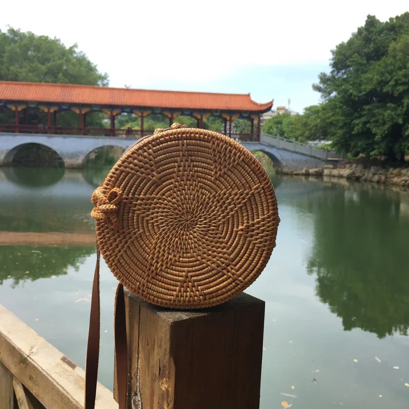 2017 Бали круг соломенные сумки для Для женщин ручной работы круглый Пляжная Сумка