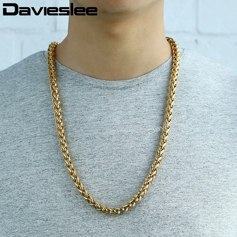 Ожерелье Davieslee для мужчин плетеная цепочка из нержавеющей стали золотистого