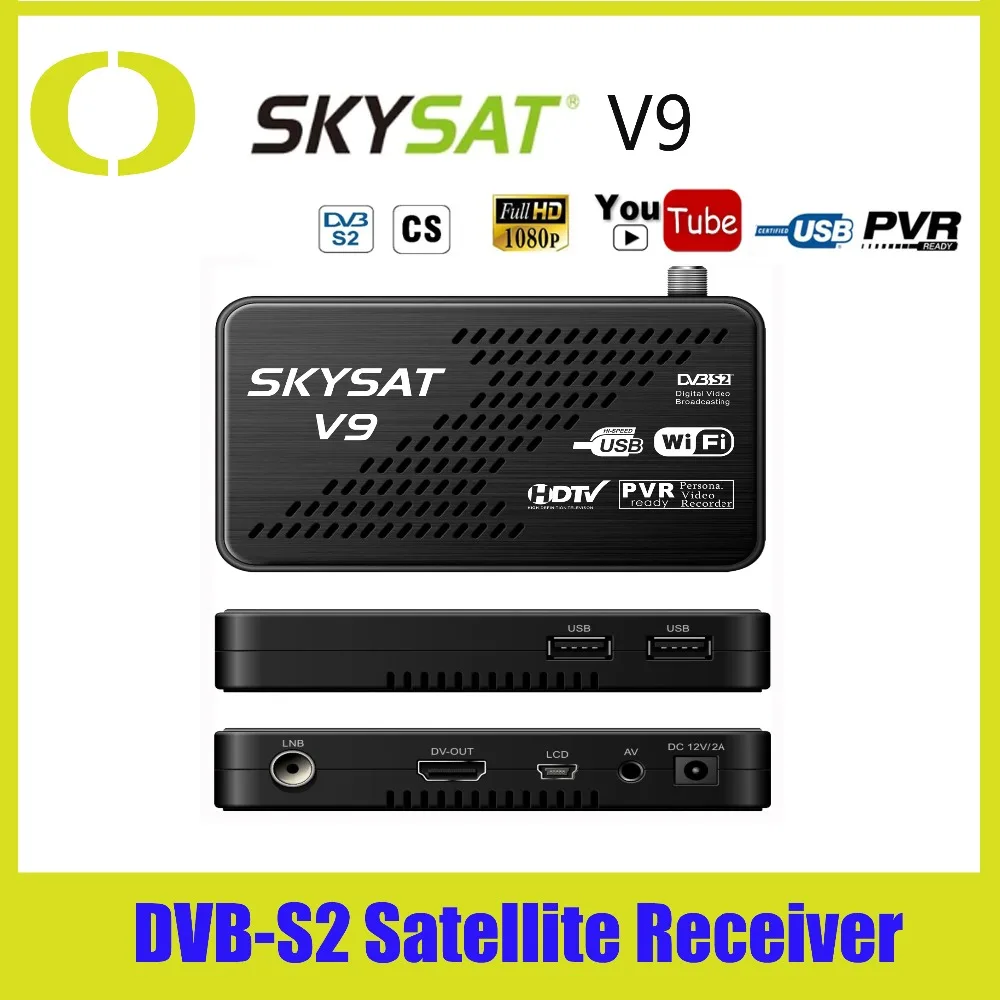 SKYSAT V9 мини DVB S2 приемник Поддержка cccamd Newcamd autoroll powervu Biss Wi Fi 3g Youtube гарнитура Скарт
