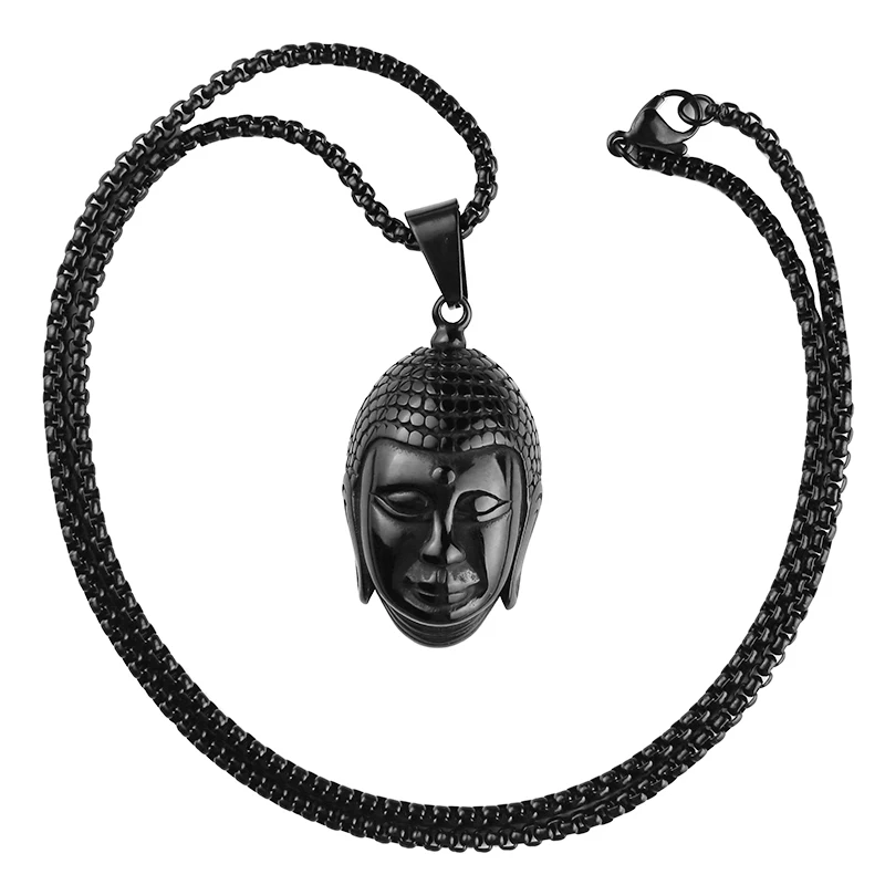 Мужское ожерелье с подвеской в виде головы буддиста из нержавеющей стали |