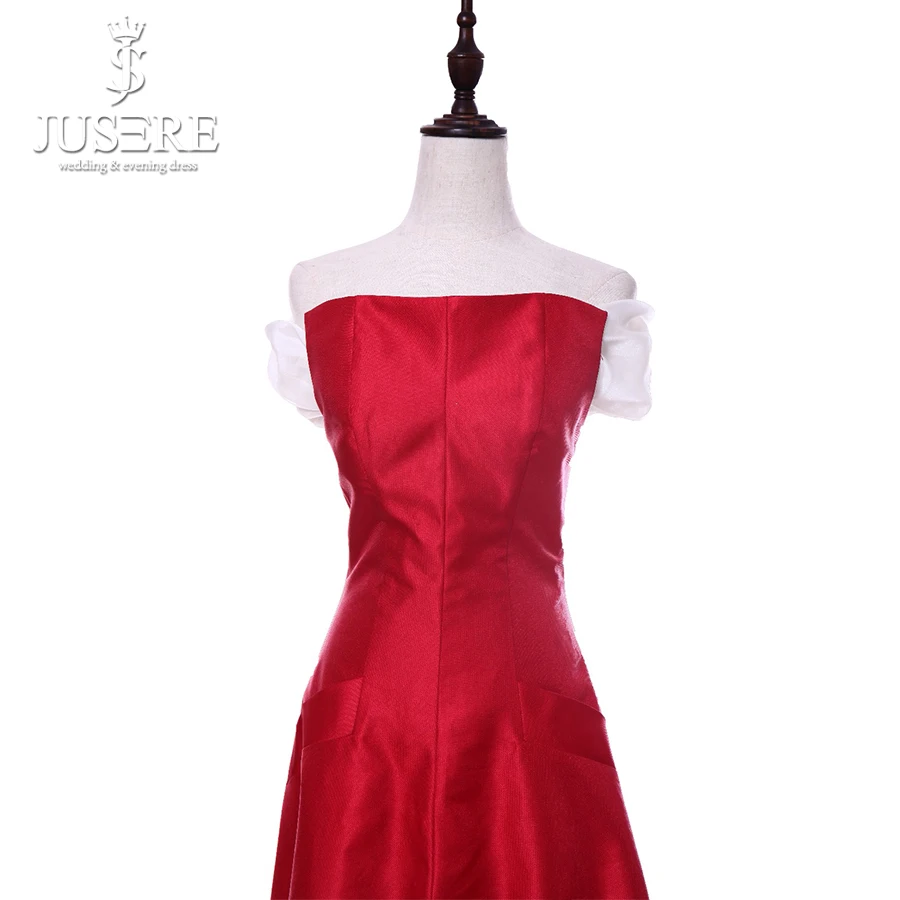 Robe De Soiree Jusere Red Evening Dress A-Line Boat Neck Sleeveless Floor Length Formal Party Gown Long Evening Dresses