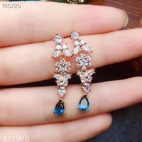 kjjeaxcmy fine jewelry 925 sterling silver inlaid natural blue topaz gemstone female earrings support detection luxuryn