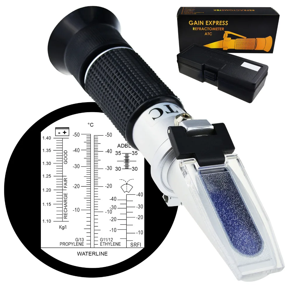 

6-in-1 Automotive Car Refractometer ATC Adblue/ Antifreeze/ Battery Acid/ Windshield Fluid/ Propylene Ethylene Glycol