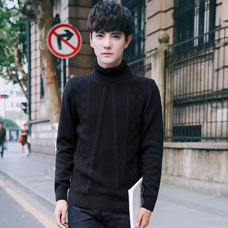 

British men turtleneck sweaters Lapel head set pure Korean slim shirt and sweater