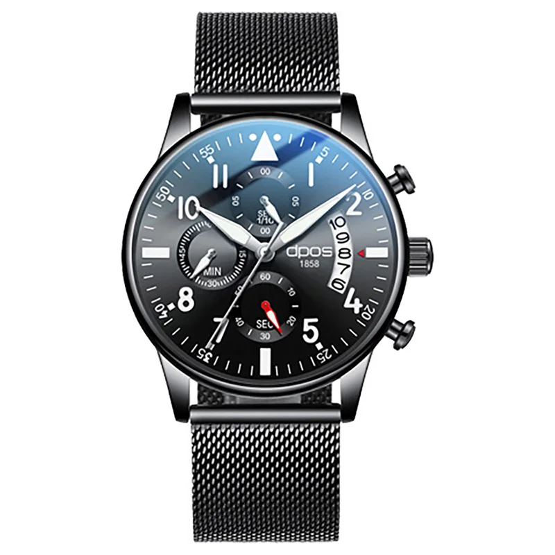 steel black Мужские часы с хронографом для нержавеющей стали мужские часы в стиле милитари Топ бренд класса люкс мужские наручные часы водонепроницаемые Relogio Masculino - Цвет: steel black