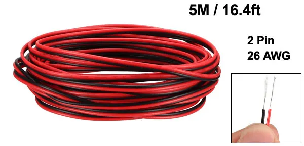 UXCELL красные, черные провода 2pin удлинитель кабеля 20/22/24/26 AWG 2/4/5/10 M параллельный провод Оловянная медь для Светодиодные ленты света