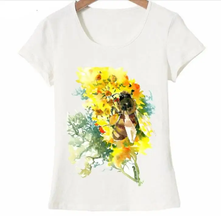 Новая летняя женская футболка abeille miel et Цветочная Красивая акварель