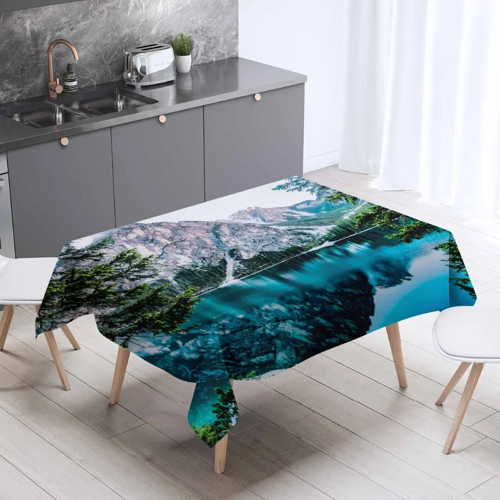 

Else Mountain ice Blue Lake Green Florals 3d Pattern Print Washable Thicken Cotton Cloth Rectangular Square Kitchen Tablecloth