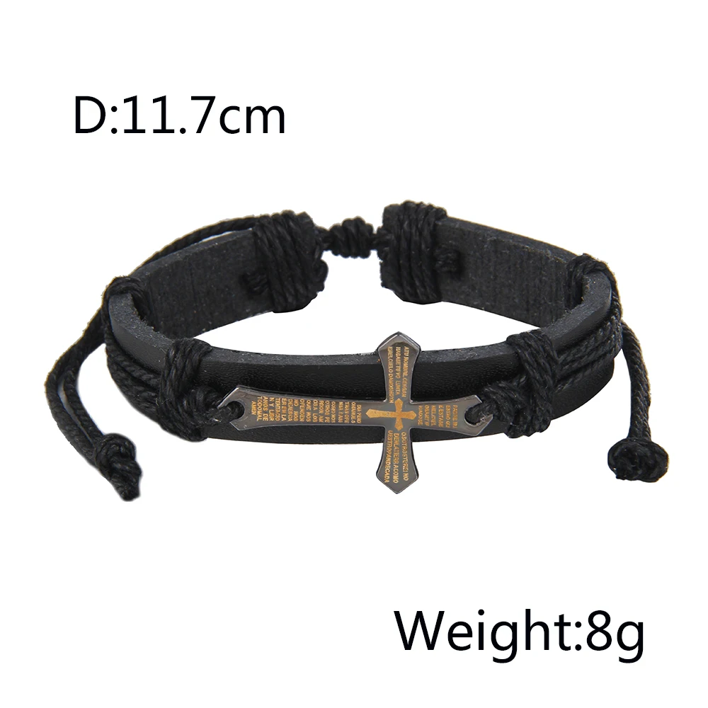Lureme винтажный Панк Сплав буквы крест кожаный регулируемый браслет для мужчин