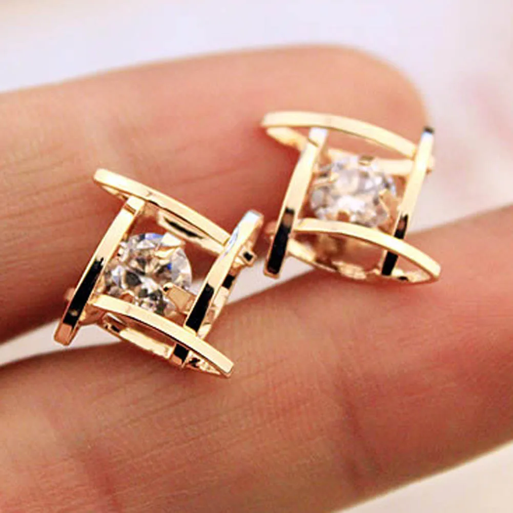 New Hollow Out Stud Earrings Zircon Square For Women brincos Fashion Jewelry | Украшения и аксессуары