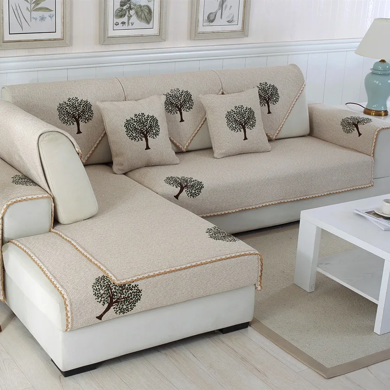 1 шт. летнее хлопковое льняное однотонное коричневое покрытие для дивана с