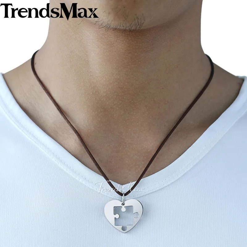 Trendsmax Пазл сердце любовь Мужская подвеска ожерелье цепь из нержавеющей стали