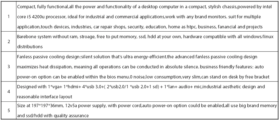 Безвентиляторный мини-ПК, Intel Core I5 4200U, Windows 10/Ubuntu, серебристый, [HUNSN BM01L],(WiFi/1HD/1VGA/4USB3. 0/2USB2. 0/1LAN