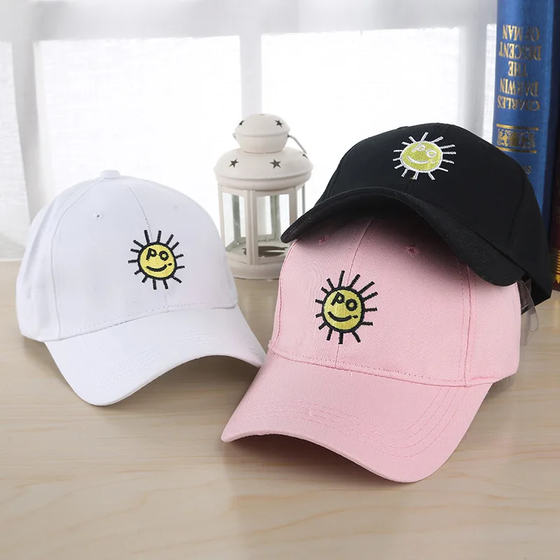 Лето Snapback Кепки Для женщин мода мультфильм улыбка Защита от солнца Вышивка