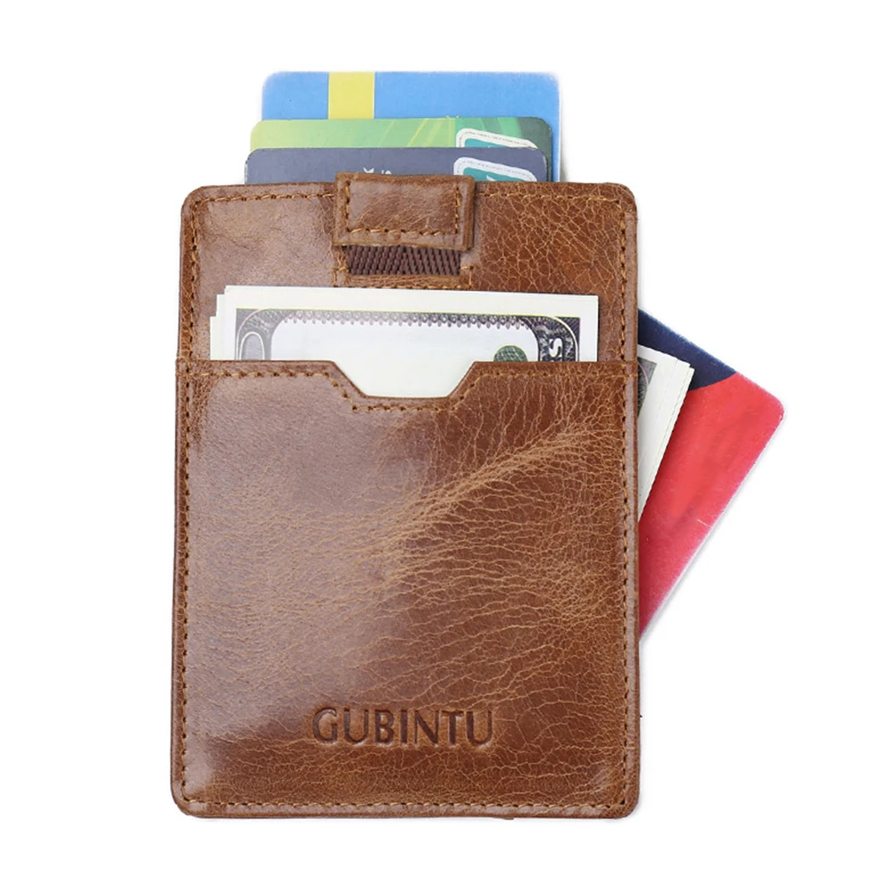 Ретро Пояса из натуральной кожи ультра тонкий rfid защитные Бизнес ID держатель