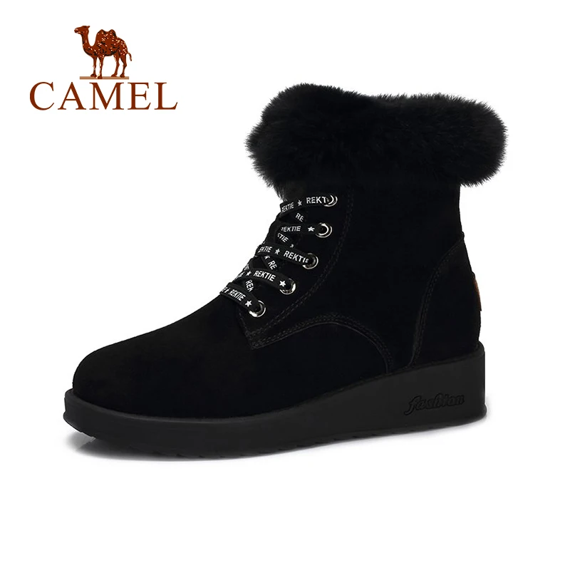 CAMEL/Новинка 2018 года меховые ботинки Зимние ботильоны на плоской подошве новые