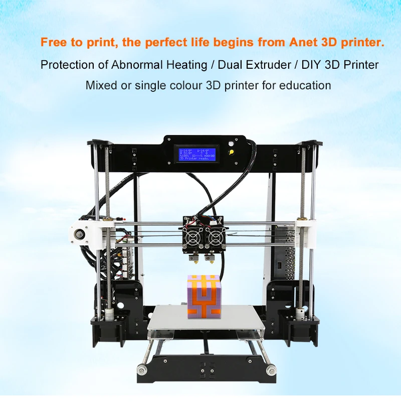 Двойной экструдер Prusa i3 3D принтер набор Anet A8M акрил + свинцовая винтовая РАМА 3d Drucker
