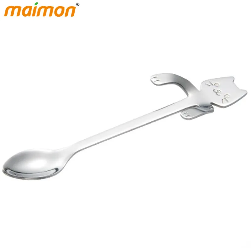 1pcs Stainless Steel Cat Spoon Hanging Long Handled Metal Coffee Mixing Stirring Teaspoon Dessert Snacks Scoop Tableware | Дом и сад