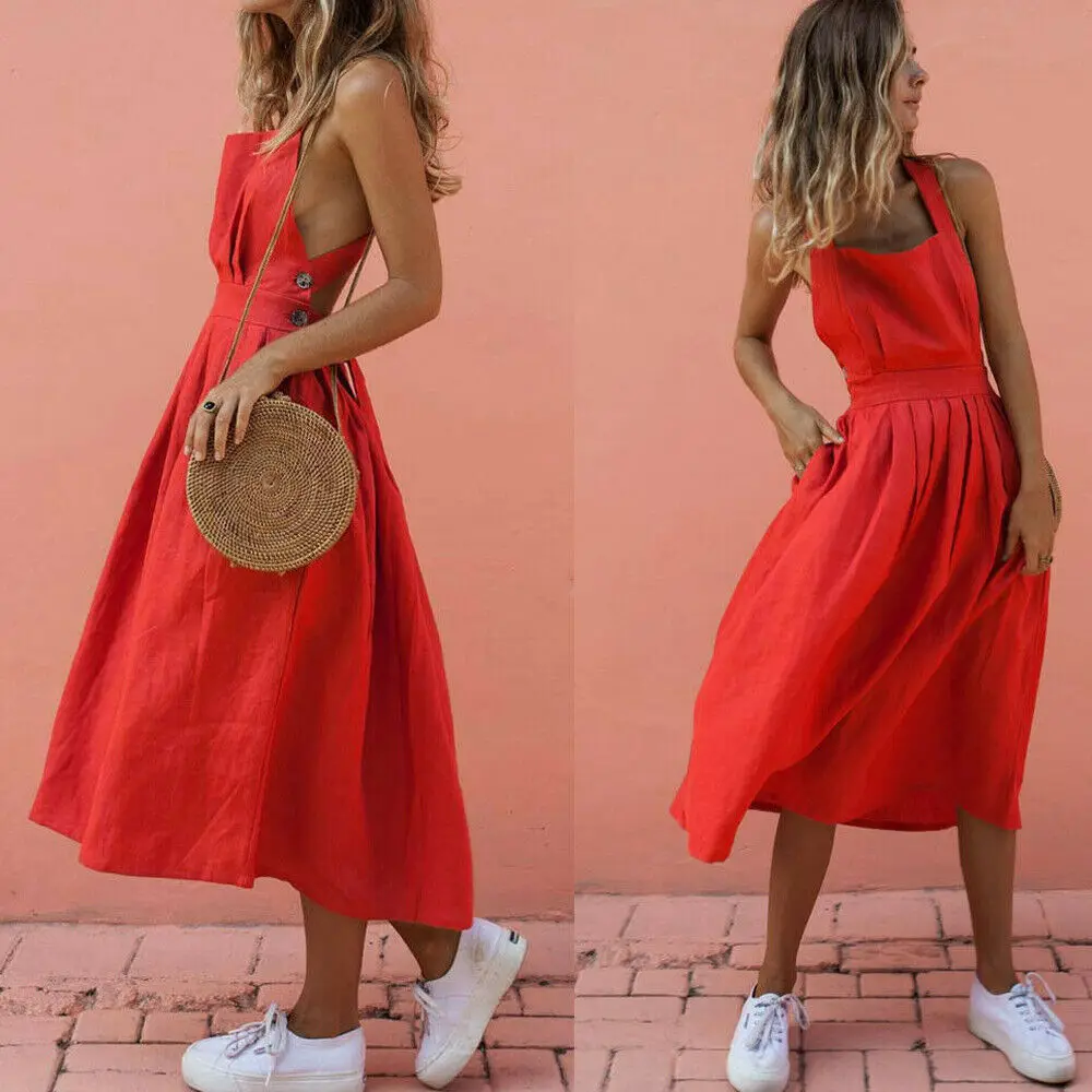 Hirigin Модные женские Boho без рукавов платье на бретелях женская повседневная юбка с