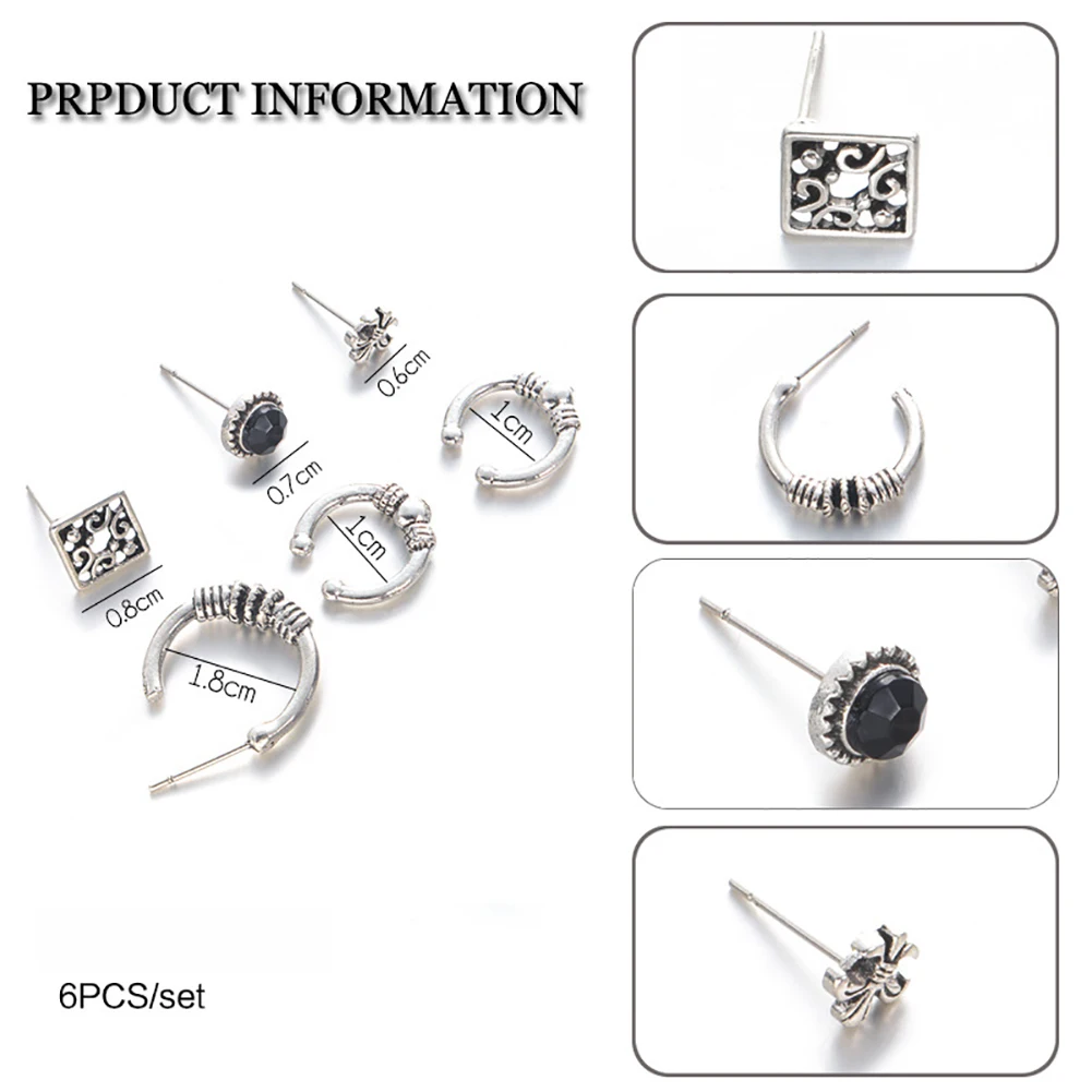 6Pcs/Set Boho Antique Ear Clip Stud Earrings Women Party Jewelry Christmas Gift | Украшения и аксессуары