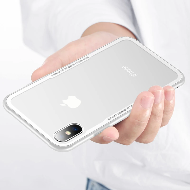 Тонкий чехол из закаленного стекла для iPhone Xr Xs Max стеклянный 6 6s 7 8 Plus прозрачный