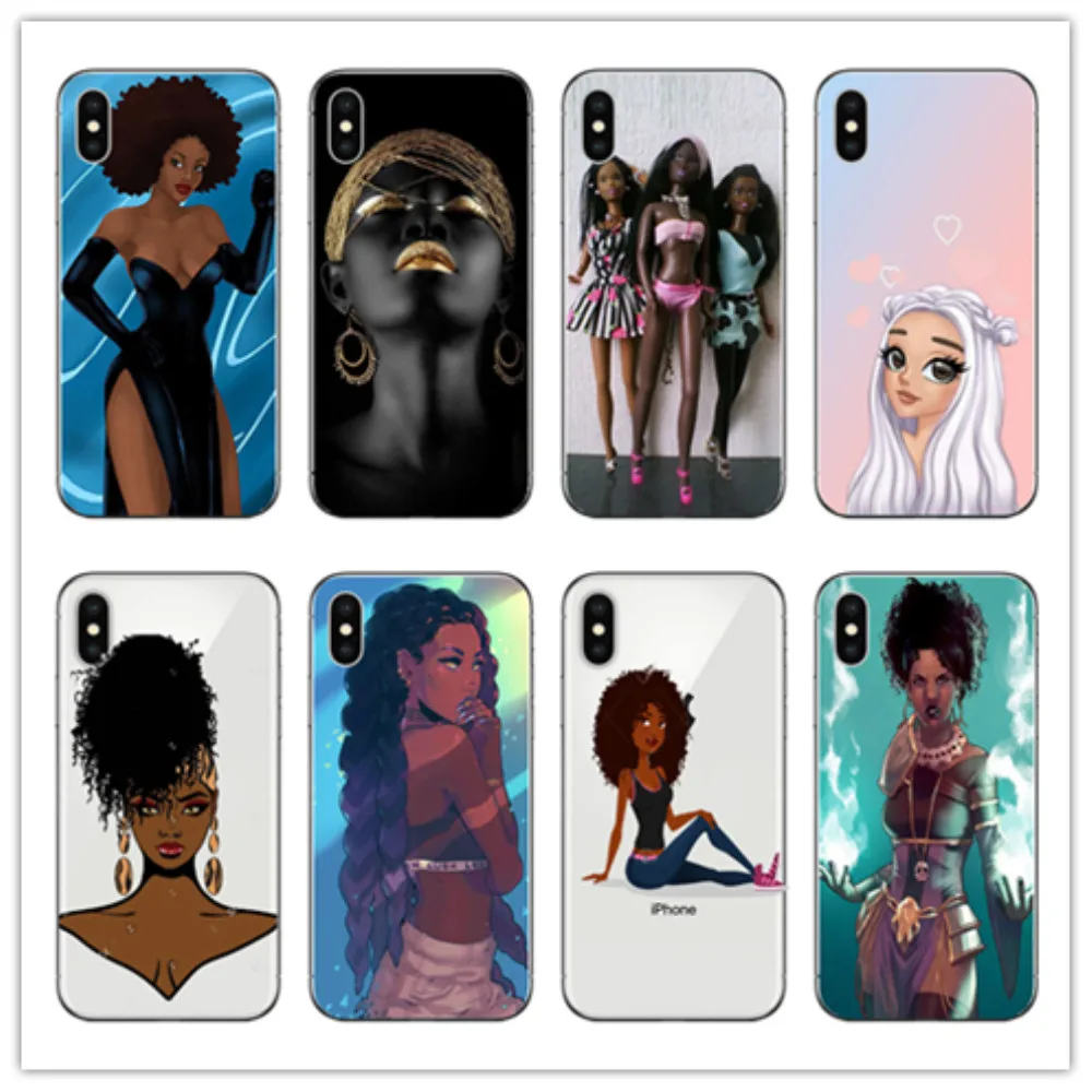 Afro Girls Soft Silicone Phone Cover Fashion girl Case For iPhone 7 5S SE6S 6SPlus 7Plus X 8 8Plus Black Women art Cases | Мобильные