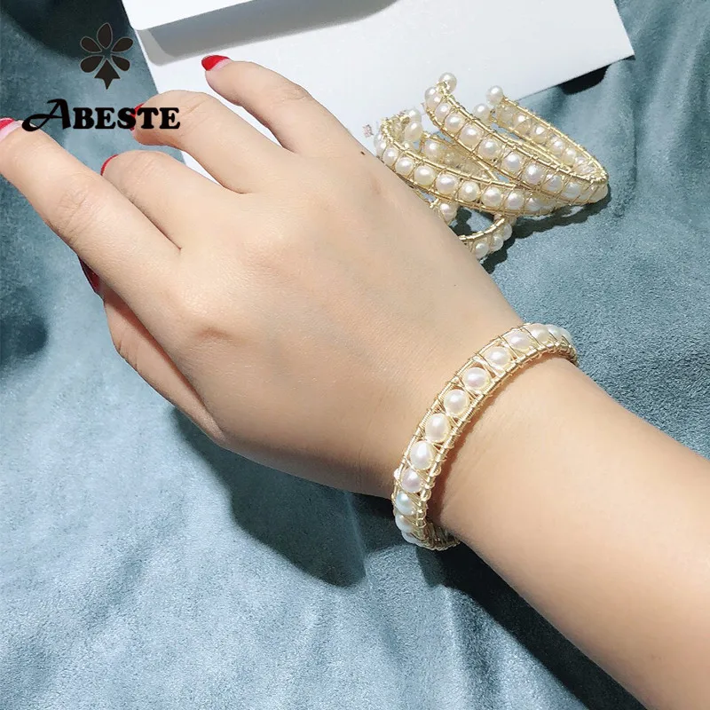 

ANI 14K Roll Gold Handmade Women Bangle Freshwater White Pearl oorbellen Roll Gold boucle d oreille Fashion Design Fine Jewelry