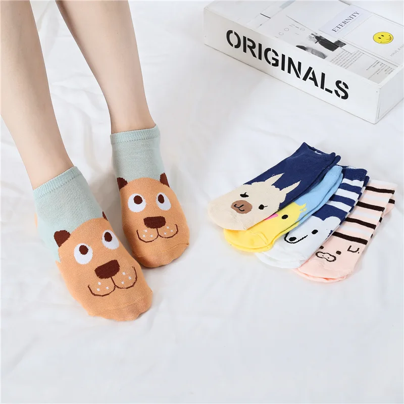 5 пар/уп. милый мультфильм животных Для женщин носки медведь/курица Kawaii Low Cut