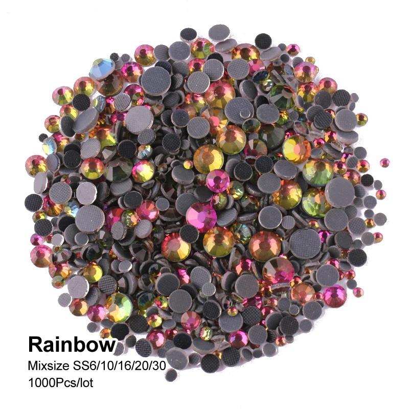 Бесплатная доставка смешанные размеры стразы прозрачные/AB блестящие стеклянные
