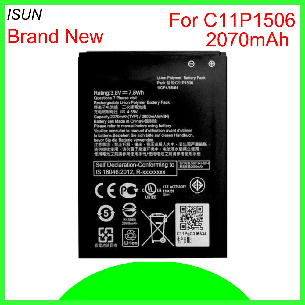 ISUNOO 5 шт./лот 3 8 V 2070mAh C11P1506 батарея для Asus Live G500TG ZC500TG Z00VD Для ZenFone Go phone