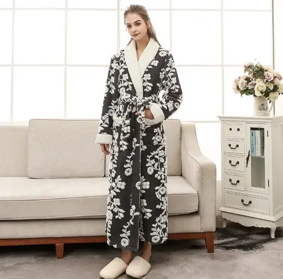 Fdfklak New Winter bathrobe men thicken flannel robe women plus size sleepwear robes couple's bath peignoir femme M-3XL | Женская