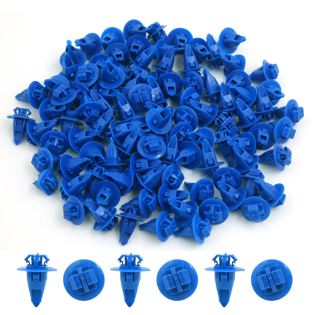 

X Autohaux 100Pcs Blue Plastic Rivets Bumper Push Clips Arch Mouldings Fastener 8 X 11Mm