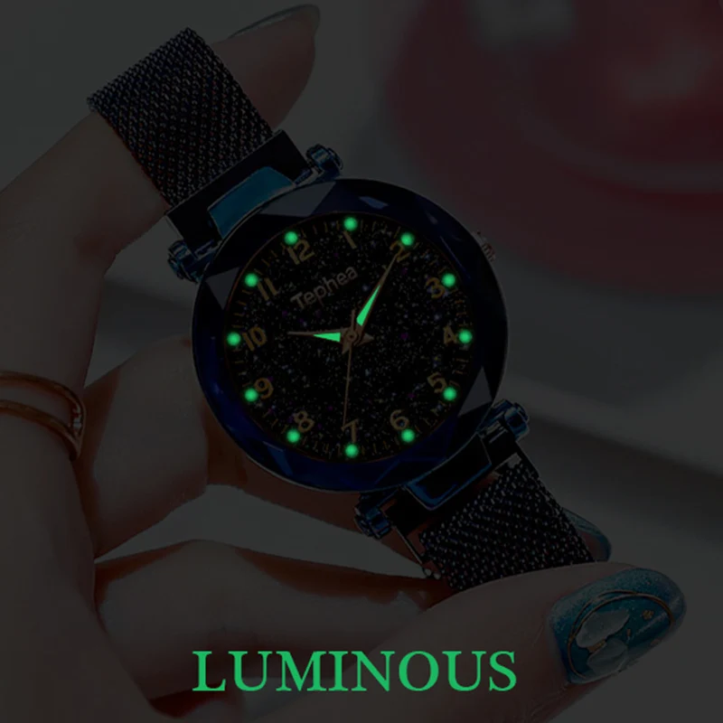 Женские наручные часы магнитные звездное небо для дам модные Роскошные розовое