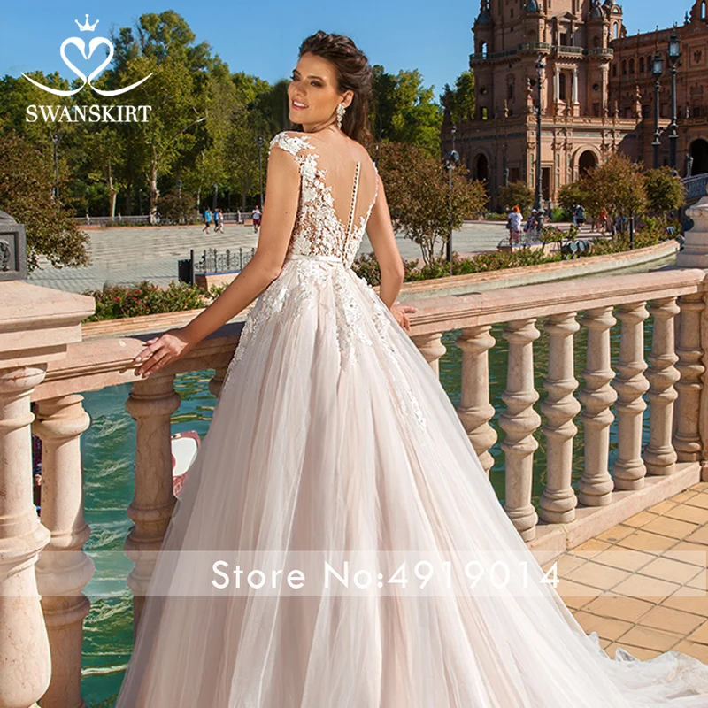 Swanskirt Vestido de Noiva свадебное платье из тюля с аппликацией, бальное платье с v-образным вырезом и цветами, платье для невесты, Vestido de Noiva F218