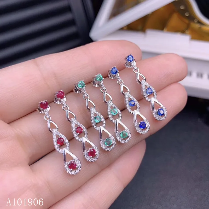 KJJEAXCMY Fine Jewelry 925 с инкрустацией, из чистого серебра натуральный драгоценный камень Изумрудный Сапфир, рубин женские серьги с монетками поддержка обзор ne