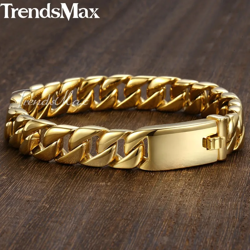 Trendsmax модные новые звенья цепи браслет из нержавеющей стали мужские тяжелые 11 мм Широкие мужские s браслеты браслет в форме велосипедной цепи HB139