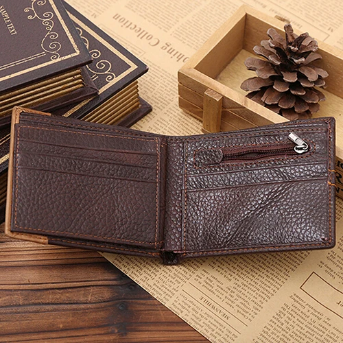 Для мужчин Кофе полный зерна кожаный кошелек двойного сложения держатель