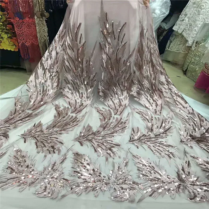 Розовая африканская кружевная ткань французская с пайетками Высококачественная