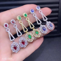 kjjeaxcmy fine jewelry 925 sterling silver inlaid natural ruby sapphire emerald female earrings support detection of new luxury