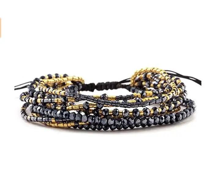 

wholesale grey crystal beads adjustable wrap bracelet multi layered bracelet