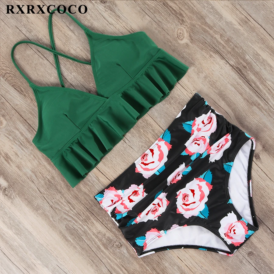RXRXCOCO, бикини,, Mujer, новинка, сексуальный купальник для женщин, высокая талия, купальник, пуш-ап, бандаж, купальник, с рисунком, бикини, набор