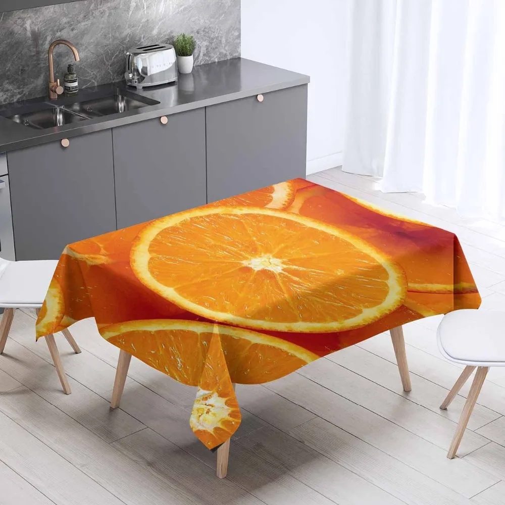 Моющаяся плотная хлопчатобумажная скатерть с 3D-принтом фруктов прямоугольная