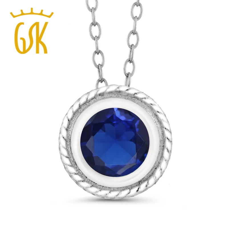 0.75 ct Круглый Голубой Имитация Sapphire 925 Серебро кулон с цепочкой|pendant with chain|pendant