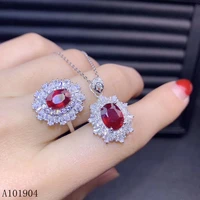 kjjeaxcmy boutique jewelry 925 sterling silver inlaid natural ruby female ring pendant necklace set support detection