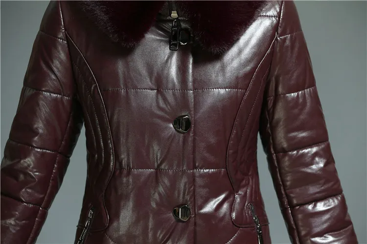 New Winter Women Leather Thicken Jacket 6XL Ladies Fur Collar Hooded Coats Cotton Padded Outwear Middle-aged Female Parkas