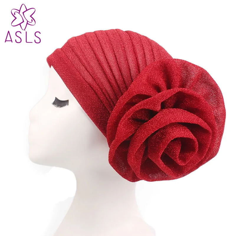 

10pcs/lot New Fashion muslim hat with flower Beanie caps Shiny Shimmer Glitter Sparkly Turban Hats Hijab cap for women Headwear