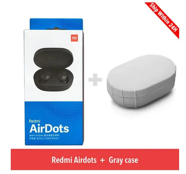Add Gray case Xiaomi Redmi Airdots TWS синий зуб стерео Бас синий зуб 5,0 с микрофоном громкой связи Ea rbuds AI управление - Цвет: Add Gray case