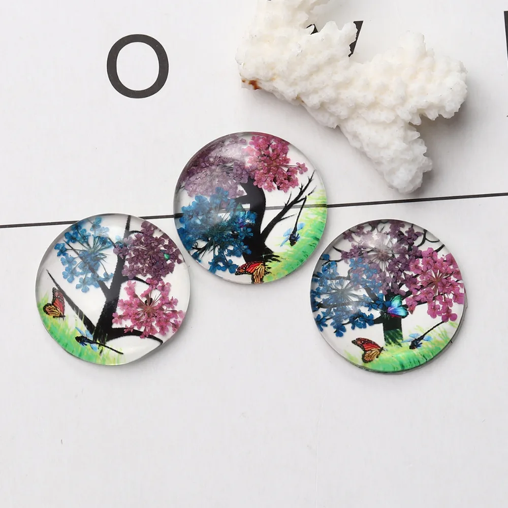 DoreenBeads стекло и сушеный цветок купольное уплотнение круглый кабошон Flatback
