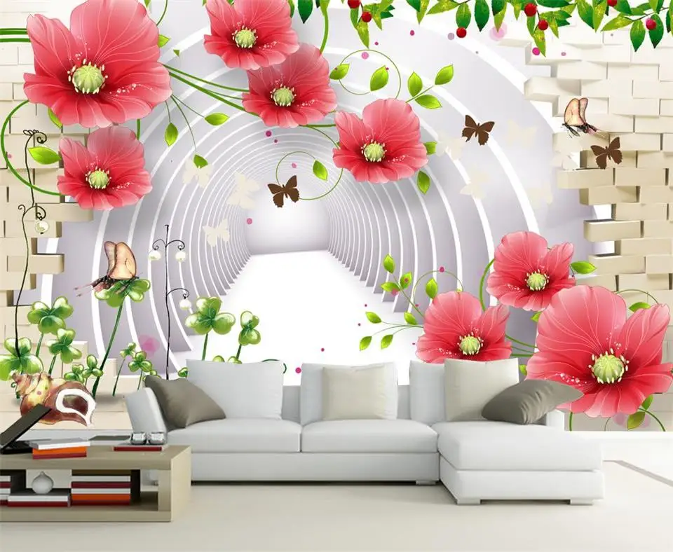 

Настенные 3D-обои по индивидуальному заказу, Фреска с цветами, кирпичной стеной, 3d Роспись дивана, фона за телевизором для стен