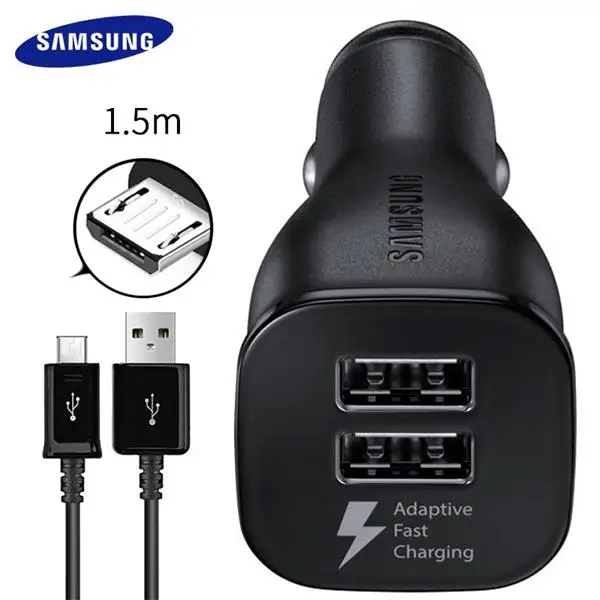 Samsung S7 S6 edge быстрое автомобильное зарядное устройство 2USB 9V1. 67A и 5V2A 1,5 м кабель Micro USB быстрый адаптер Note2 Note4 Note5 note edge - Тип штекера: 2U and 1.5M Cable